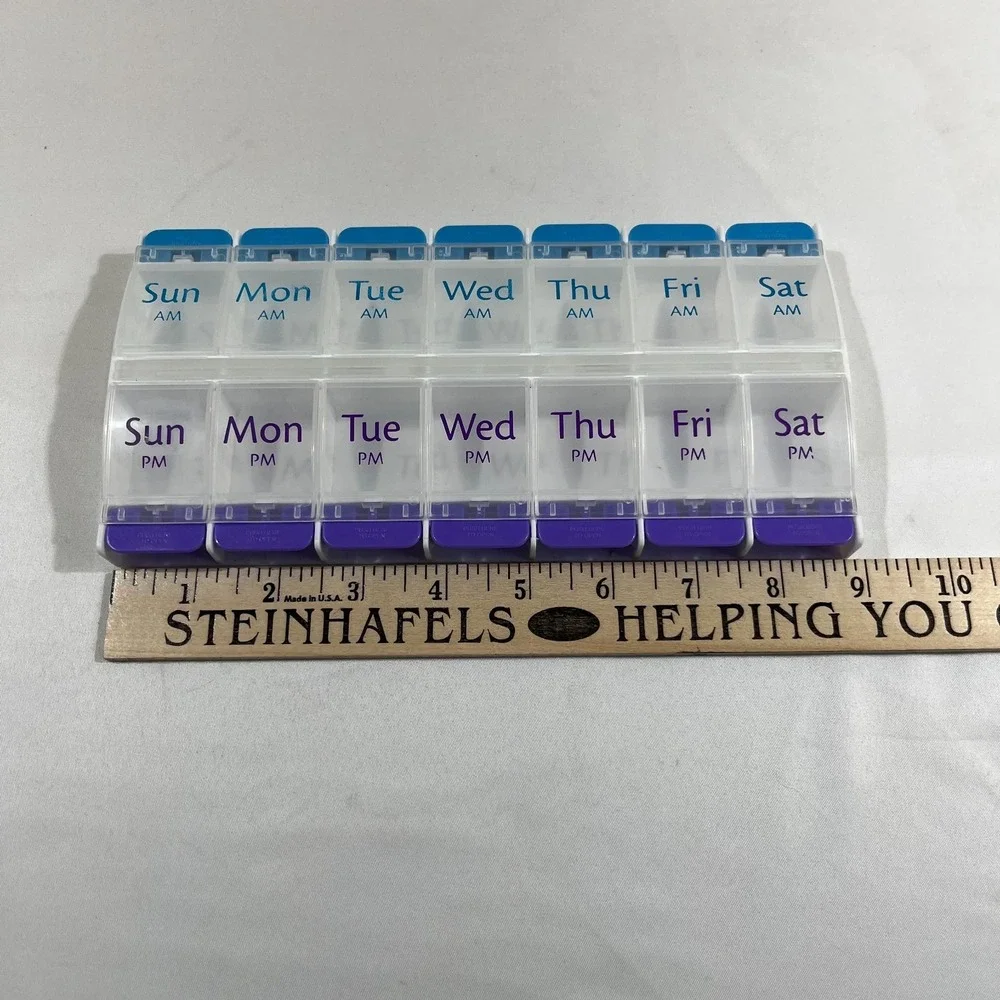 7 Day AM PM Weekly Pill Organizer Large Push Button Medicine Box Case 2 /Day